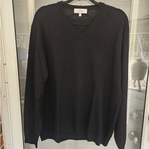 Turnbury Mens Large V-Neck Long Sleeve Sweater Black 100% Extra Fine Merino Wool